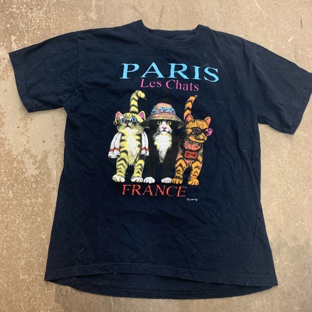Vintage front‎ and back cat lover Paris les chars tshirt